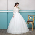 2018 Illusion Bodice Wedding Gowns 3D Flower Appliqued Quarter Sleeves Sexy Wedding Bridal Dress